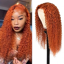 Ginger Curly Wig Human Hair with T Part Lace Wig Colored Orange Curly Human Hair Wigs for Women4x4x1 T Part Lace Closure Wig Fall Color Middle Part Pre-plucked 150% Density Lightinthebox