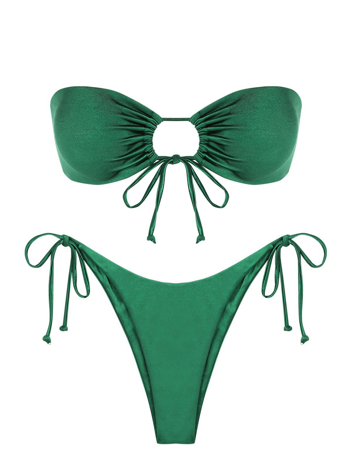 ZAFUL Bikini de Bandeau Sedoso de Cino Lateral S Verde oscuro
