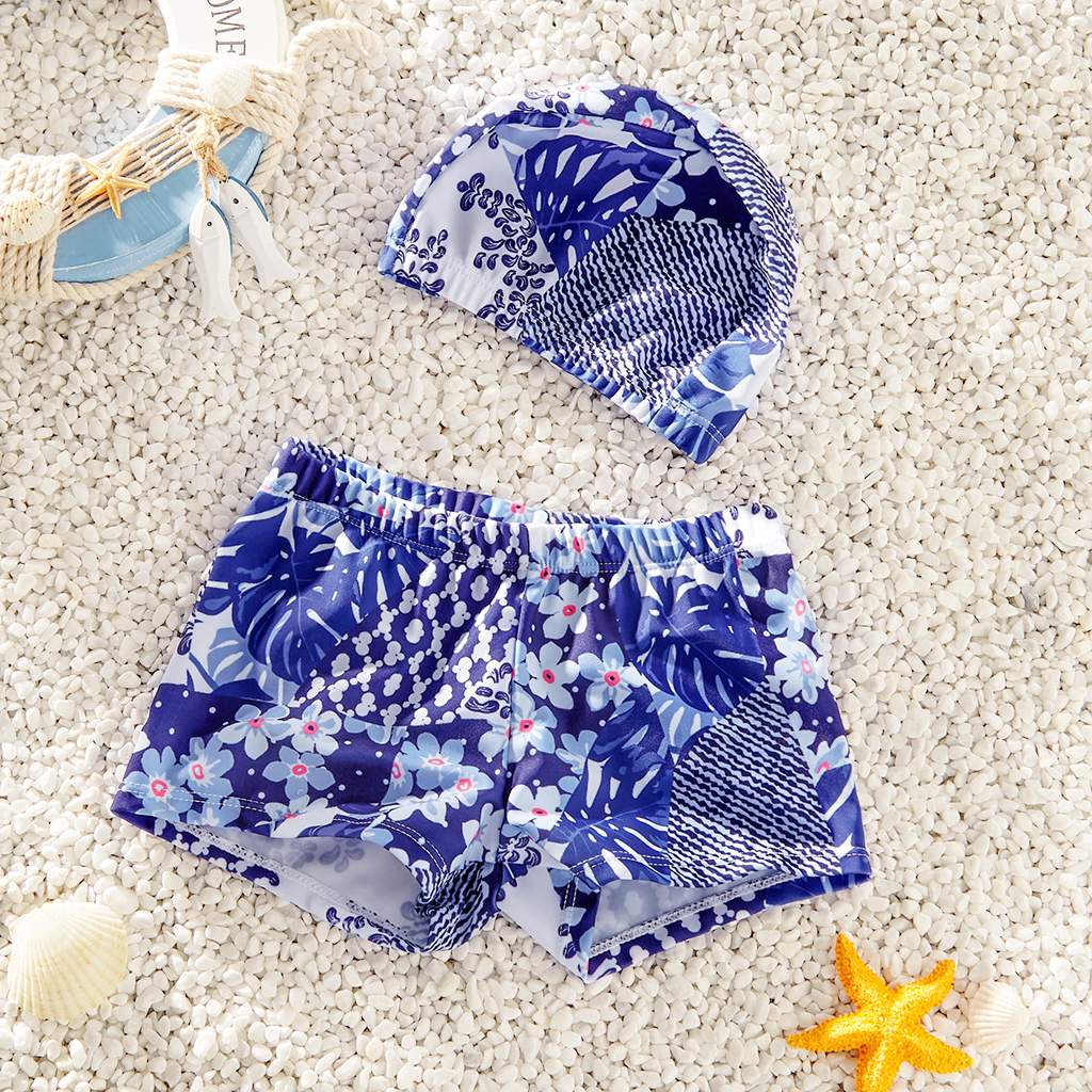 2-piece Baby / Toddler Boy Stylish Floral Print Trunk and Hat Swimsuit Set