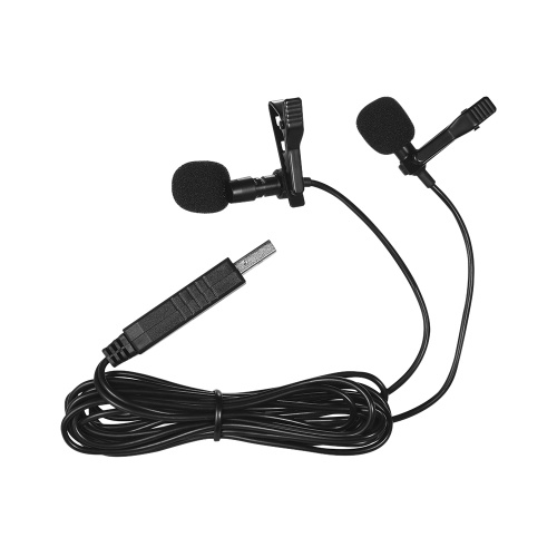 Andoer 1.5m/5ft USB Dual-head Lavalier Lapel Microphone Clip-on Omnidirectional Computer Mic for Windows Mac Video Audio Recording