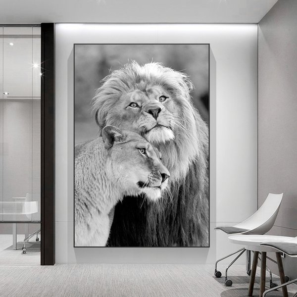 African Wild Lions Family Canvas Art Posters And Prints Black And White Animals Canvas Paintings On the Wall Art Pictures Cuadro