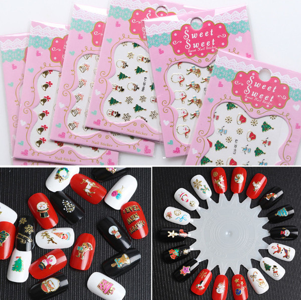 1pc new christmas mini nail stickers diy craft nail art 3d bronzing stickers new year christmas decoration xmas party favor
