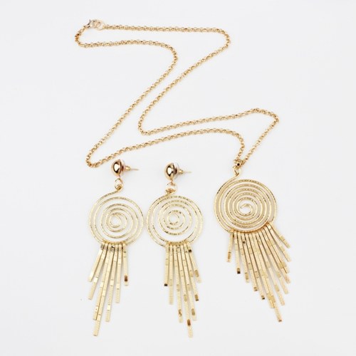 Fashion Exaggerated Swirl Gear Circle Spiral Earrings Necklace Personality Jewelry Set
