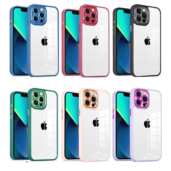 Camera Lens Protection Candy Color Frame Crystal Clear Cases Transparent Shockproof Acrylic Armor Soft Bumper Cover For iPhone 8 7 Plus XR X XS 11 12 13 Pro Max