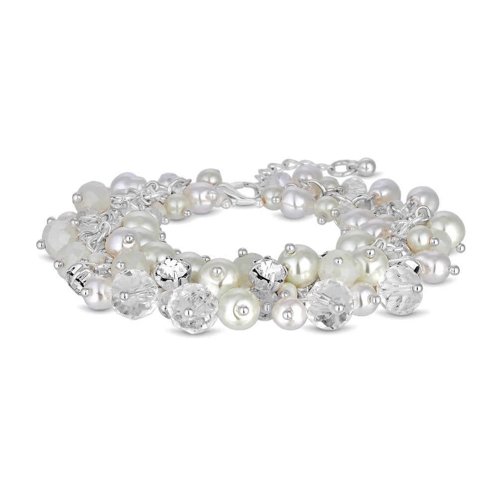 Silver Plated Pearl Cluster Bracelet
