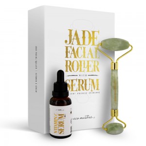 Eco Masters Jade Facial Roller con Serum - Con Vitamin C y Acido Hialuronico - Serum 30ml