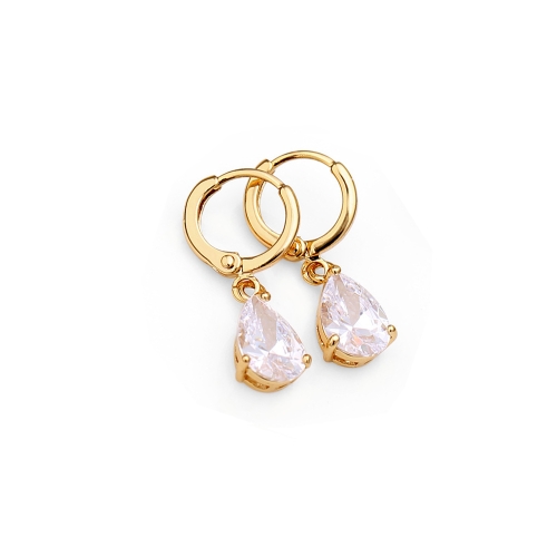 1Pair Clear Crystal Zircon 18K Gold Plated Heart Shape Water Drop Pendant  Dangle Earrings Jewelry Gift for Women Lady