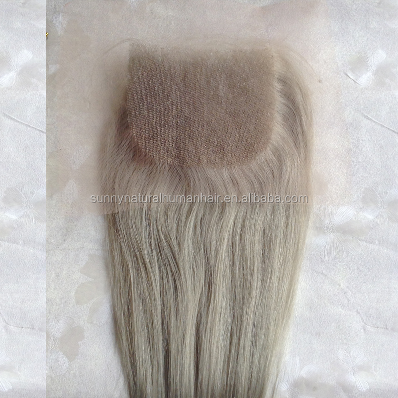 free parting gray lace closure 4x4 silky straight Peruvian hair closure piece human hair full hand tied lace closures