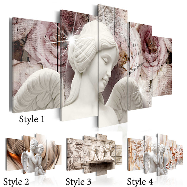 Unframed 5 Panels Lovely Angel Wall Art Decorative Paintings Canvas Print for Living Room Painting( No Frame )