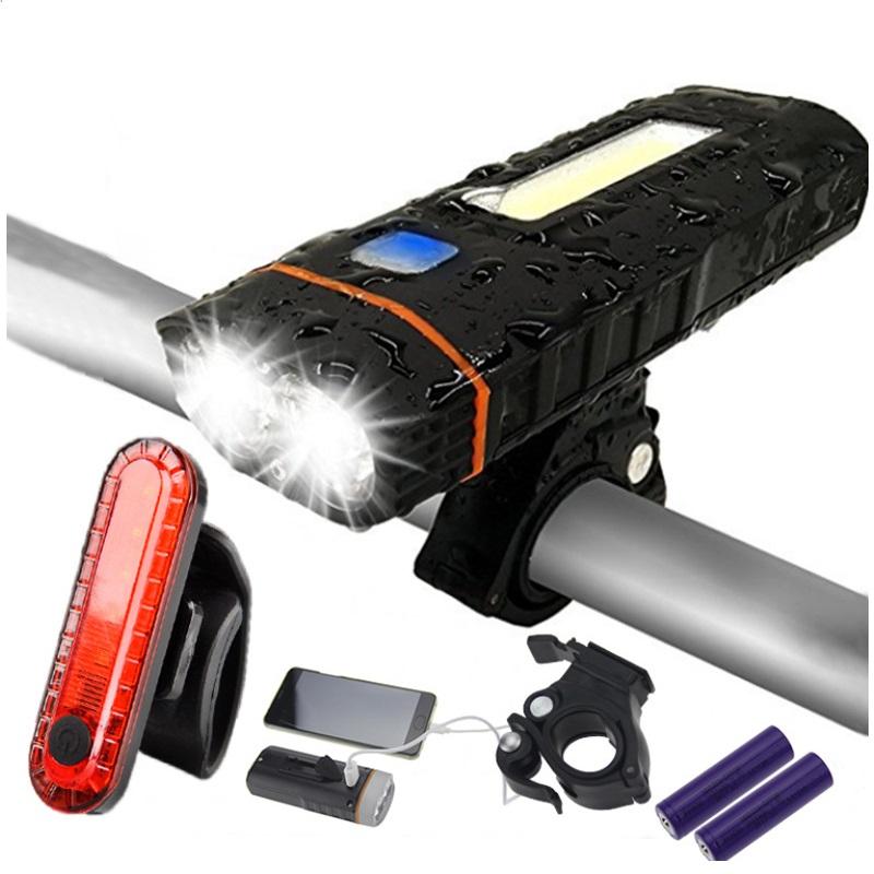 XANES® BLS14 1200LM 2xT6 LED+COB Bike Headlamp 3 Mode USB Rechargeable Cycling Night Warning Light Tail Light