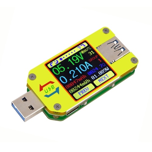 RD UM34C USB 3.0 Tipo-C Color Pantalla LCD Tester Voltaje Medidor de corriente Voltímetro Amperímetro Batería Cable de carga Impedancia Medida de resistencia Versión de comunicación