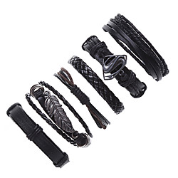 6pcs leather bracelet for men women woven cuff bracelet adjustable