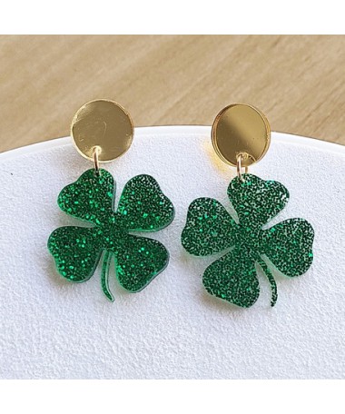 Green Four Leaf Clover St. Patrick's Day Earrings