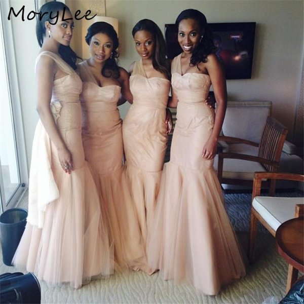 Bridesmaid Dress African Dresses One Shoulder Floor Length Soft Tulle Mermaid Gowns Wedding Party With Zipper Back