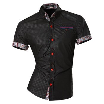 jeansian Mens Summer Fashion Lines of Geometric Ornamentation Casual Slim Fit Short Sleeve Male Simple colors Shirt Z026