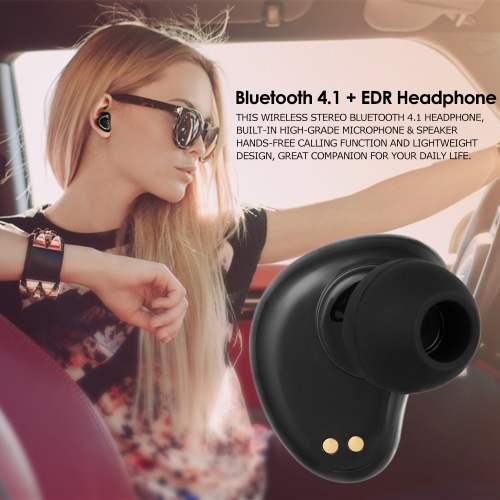 Invisible BT 4.1 + EDR Headphone In-ear Stereo Music Headset Hands-free Calling Earphone for IOS Android phone with Charging Box for Exercise Business Home Use Gray