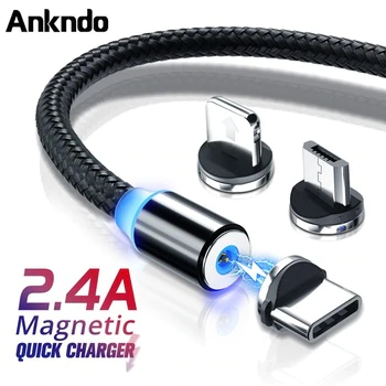 ANKNDO magnetic Micro USB Cable For Xiaomi Redmi Note 7 8 10pro USB C  Cable For Umidigi F2 Magnet Charger Cable For Iphone Cord