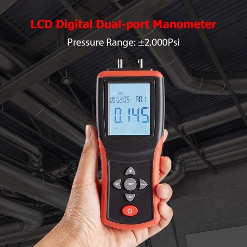 Manomètre numérique 2,4 pouces LCD haute précision manomètre à double port ± 2 psi testeur de jauge de pression d'air différentielle avec 12 unités