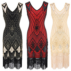 The Great Gatsby Vintage 1920s Vacation Dress Flapper Dress Dress Party Costume Women's Sequin Costume Golden / Red / Silver Vintage Cosplay Party Sleeveless
