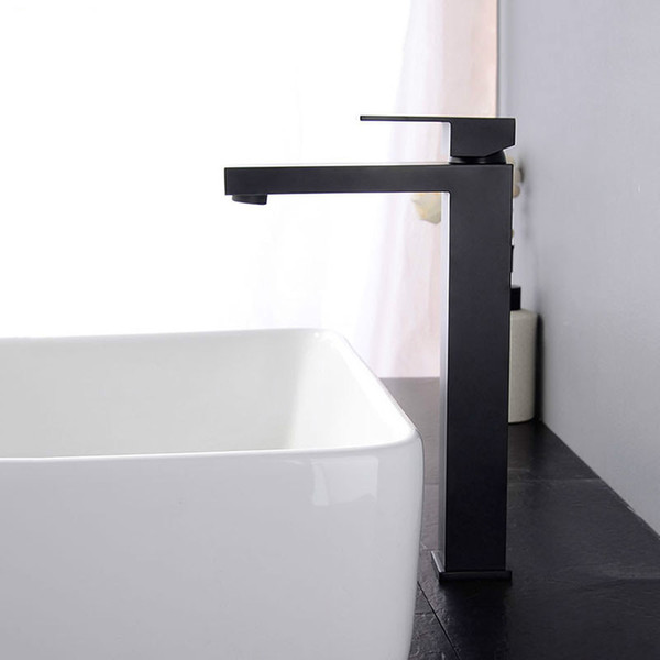 Simple Square Black Bathroom Tap Soild Brass Basin Faucet Single Hole Deck Mounted High Quality Chrome Bathroom Water Mixer