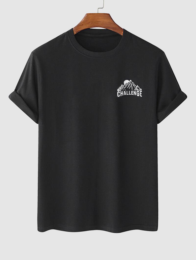 ZAFUL Men's Letter Mountain Graphic Printed Short Sleeve T-shirt Xs Black
