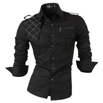 jeansian Men's Long Sleeve Dress Casual Shirts Slim Fit Fashion Stylish Designer Military 8371