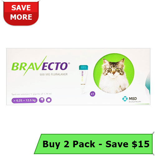 Bravecto Spot On For Large Cats 13.8 Lbs - 27.5 Lbs (Green) 500 Mg 2 Pack