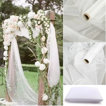 48cm x 10m Mariage Yarn Tulle Roll Sheer Crystal Organza Fabric Birthday Event Party Supplies for Wedding Decoration