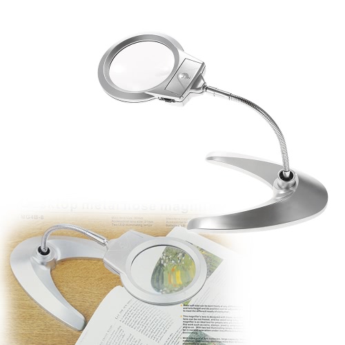 Multi-functional Flexible Magnifier 90mm 2X 21mm 6X with 2 LED Lights Desk Table Magnifying Glass Tool