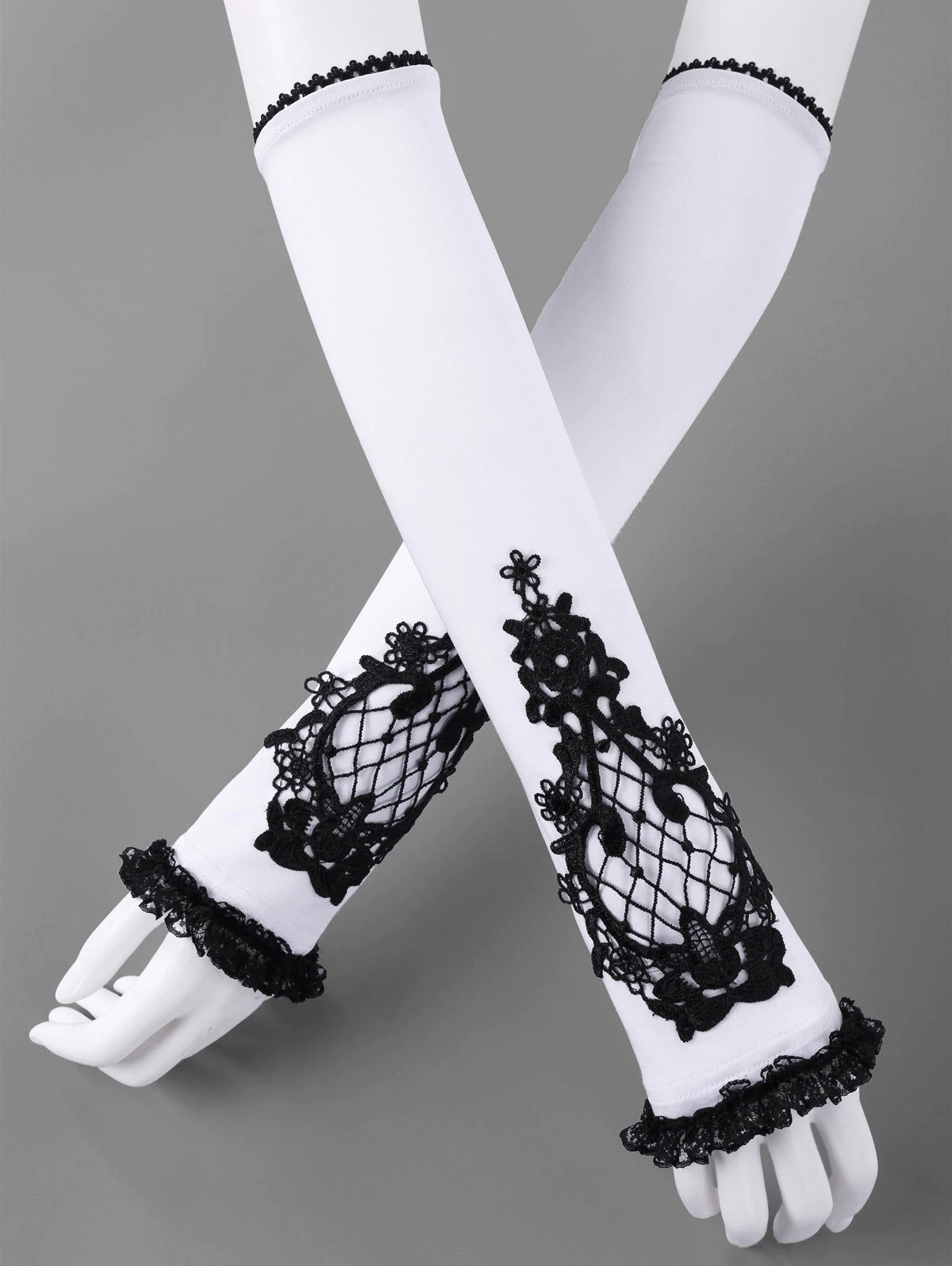 Two Tone Lace Panel Fingerless Arm Sleeves