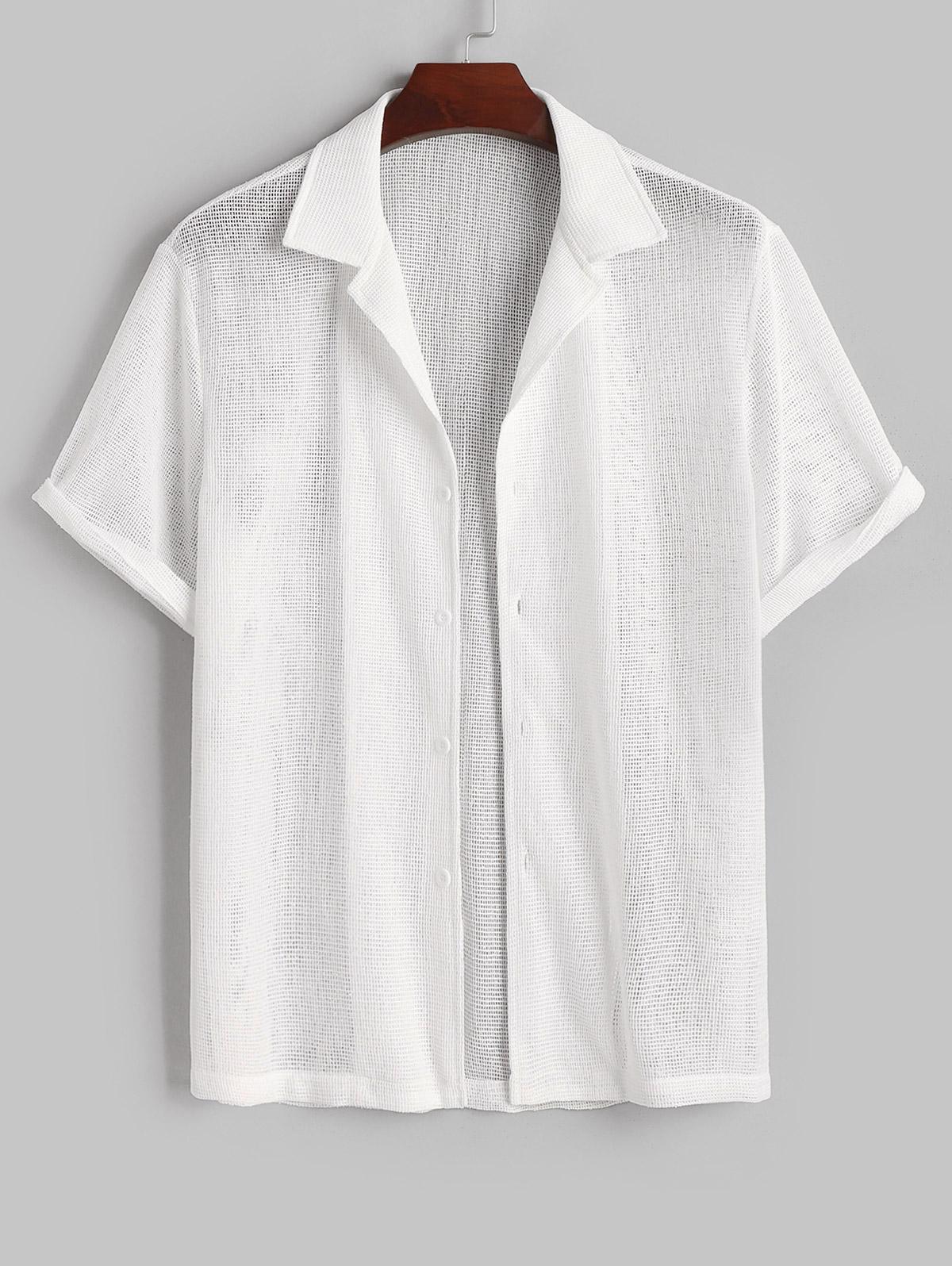 ZAFUL Men's ZAFUL See-through Hollow Out Beach Short Sleeves Shirt Xl White
