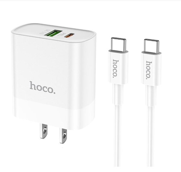 hoco USB C wall charger dual port PD QC 3.0 fast charging adapter type-c set cable kit charger block 20W EU US plug