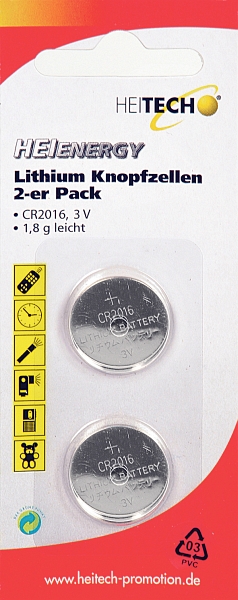 Lithium Knopfzellen 2er Pack 75mAh CR 2016