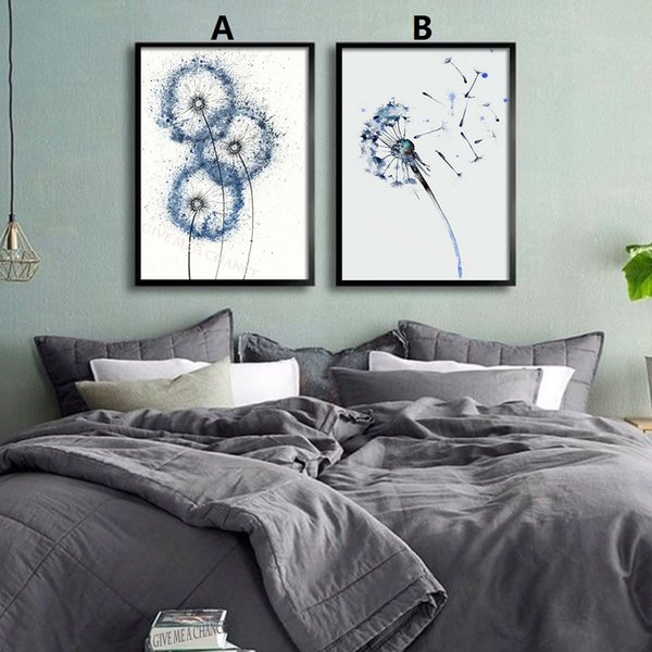 Unframed Painting Nordic Modern Abstract Minimalist Blue Dandelion Wall Art Poster