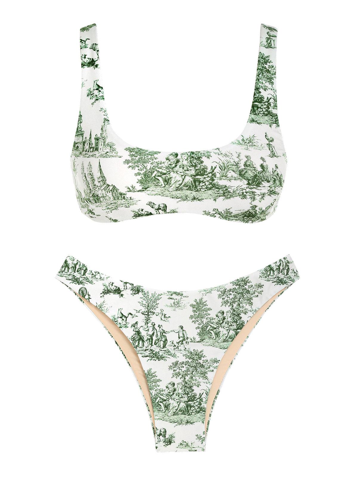 Toile De Jouy Printed Tank Bikini Swimwear S Light green