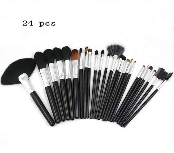 24 Makeup Brush Set Facial Powder Large Foundation Goat Hair Leather Bag Quality Professional Make Up Brush Kit