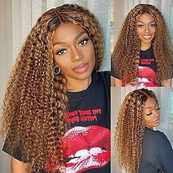 Ombre Highlight Lace Front Wigs Human Hair Colored 150% Density Curly Honey Blonde Wig Colored Human Hair 13X4 Lace Frontal Wigs Pre Plucked Hairline Lightinthebox