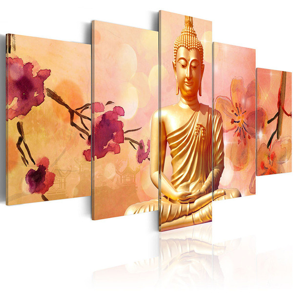 5pcs The World History Thai Buddha Statue Canvas Wall Painting Art Modern Home Decoration Wall Art Picture To Buddha Unframed