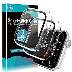 lϟk 2er Pack Gehäuse für Apple Watch 44mm Serie 6 5 4 se mit eingebauter Displayschutzfolie aus gehärtetem Glas, rundum harter PC-Schutz hochauflösende klare Abdeckung für iwatch 44mm Serie 6 5 4 se -