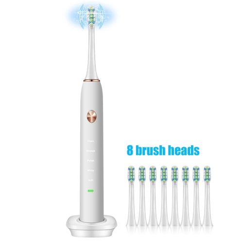 Wireless Induction Rechargeable Sonic Electric Toothbrush with 8 Toothbrush Head