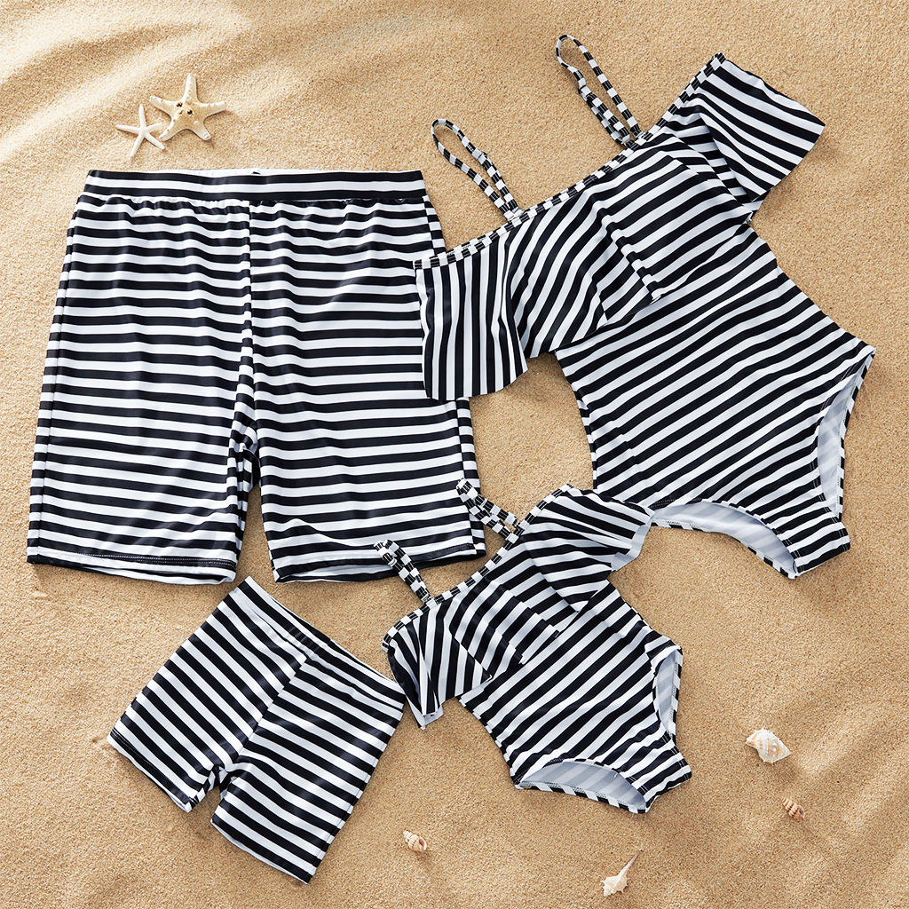 Ruffled Striped One-piece Family Swimsuits