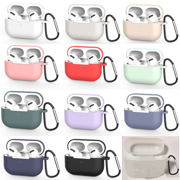 Silicone Cases For Airpods Pro Charging Case Protective Cover With Carabiner Shock Proof Anti-Lost Wireless Bluetooth Earbuds Protector DHL