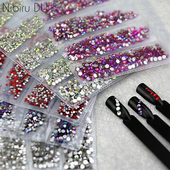 Multi-size Glass Nail Rhinestones For Nails Art Decorations Crystals Strass Charms Partition Mixed Size Rhinestone Set
