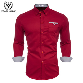 VISADA JUANA 2019 Men Fashion Casual Long Sleeve Red Shirt Slim Fit Mens Social Business Dress Shirt Brand Men Clothing Soft