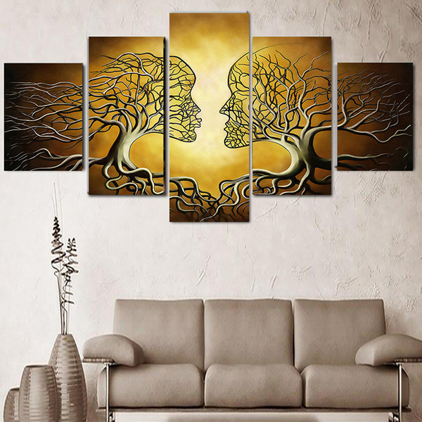 5 panels modern decor pictures abstract love kiss lady tree painting prints home office wall art decor bedroom living room decor no frame