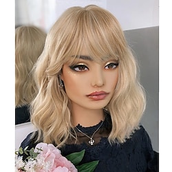 Blonde Wigs with Bangs Curly Short Wavy Bob Mix Blonde Wig With Bangs Women Shoulder Length Colorful Cosplay Synthetic Wig Lightinthebox