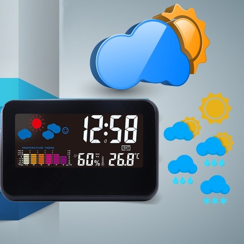 2618T Großer Farbbildschirm Wetter Zeit Datum Anzeige Wecker Multifunktions-Sprachsteuerung Temperatur Luftfeuchtigkeitsalarm Funktion Home Tool