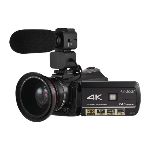 Cámara de video digital Andoer AC3 4K UHD 24MP con lente extra gran angular 0.39X + micrófono externo