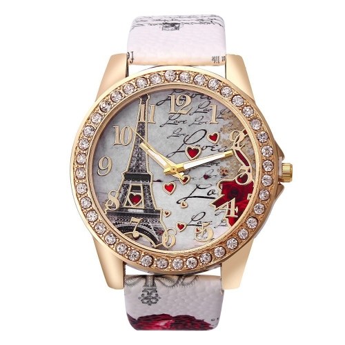 Reloj de pulsera clásico de la torre Eiffel brillante para mujer