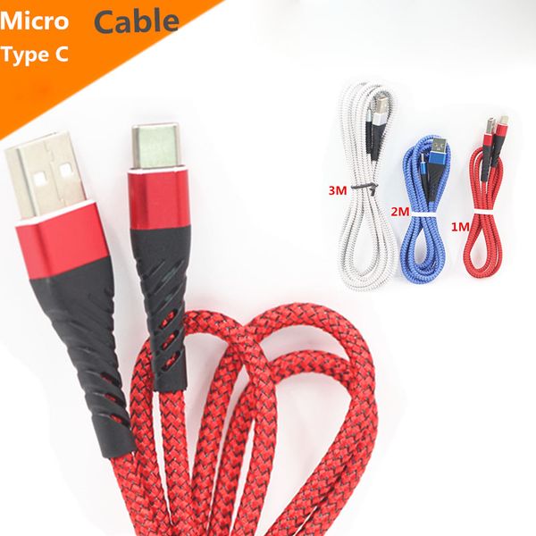 Micro/Type C USB Cables 1m 2m 3m Fast Charge Data Cable for Samsung S10 S9NOTE9 Xiaomi 4X LG Tablet Android Mobile Phone USB Charging